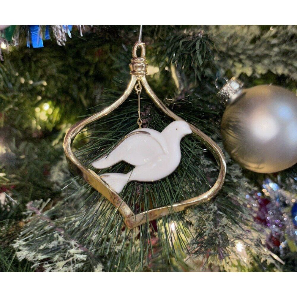 Gorham Porcelain And Gold Dove Christmas Ornament